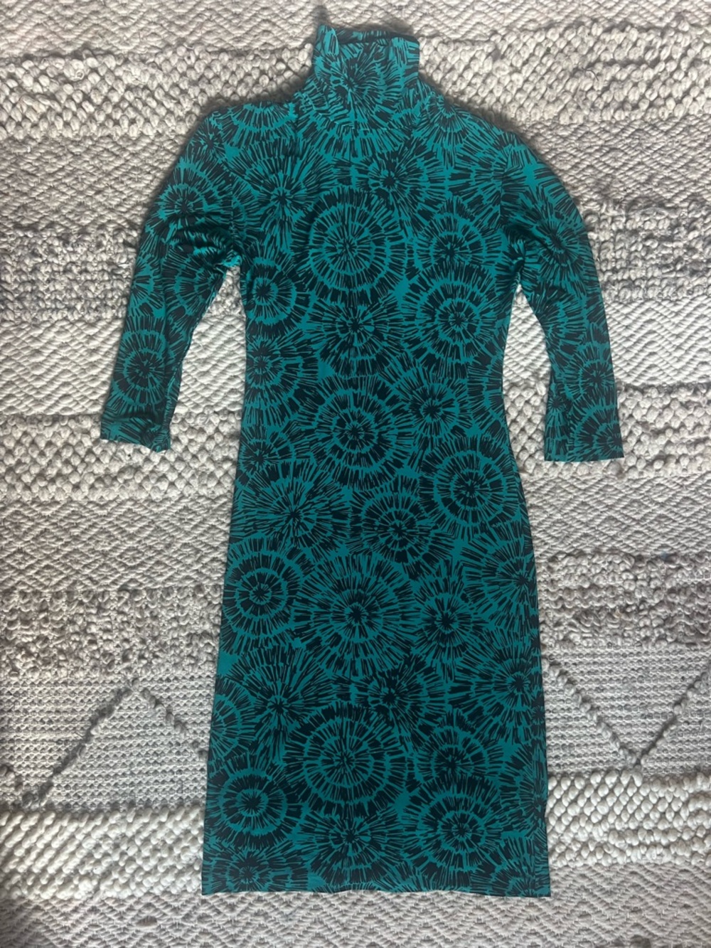 KamaliKulture Teal Mock Neck Dress Women Small - Fitted Bodycon abstract print